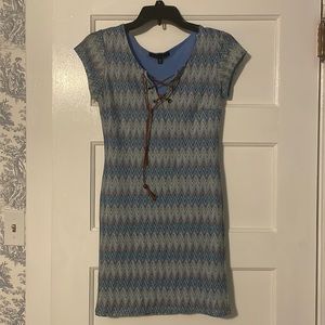 Blue/green mini dress with lace ties.